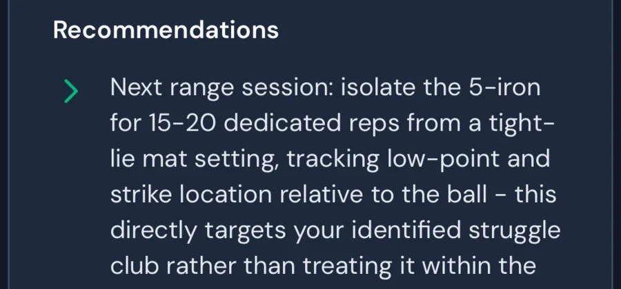 GolfSalt recommendation generated from a synthetic launch monitor session