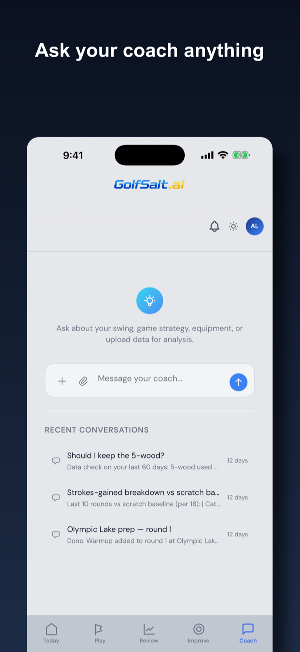 GolfSalt mobile app — ask your coach anything